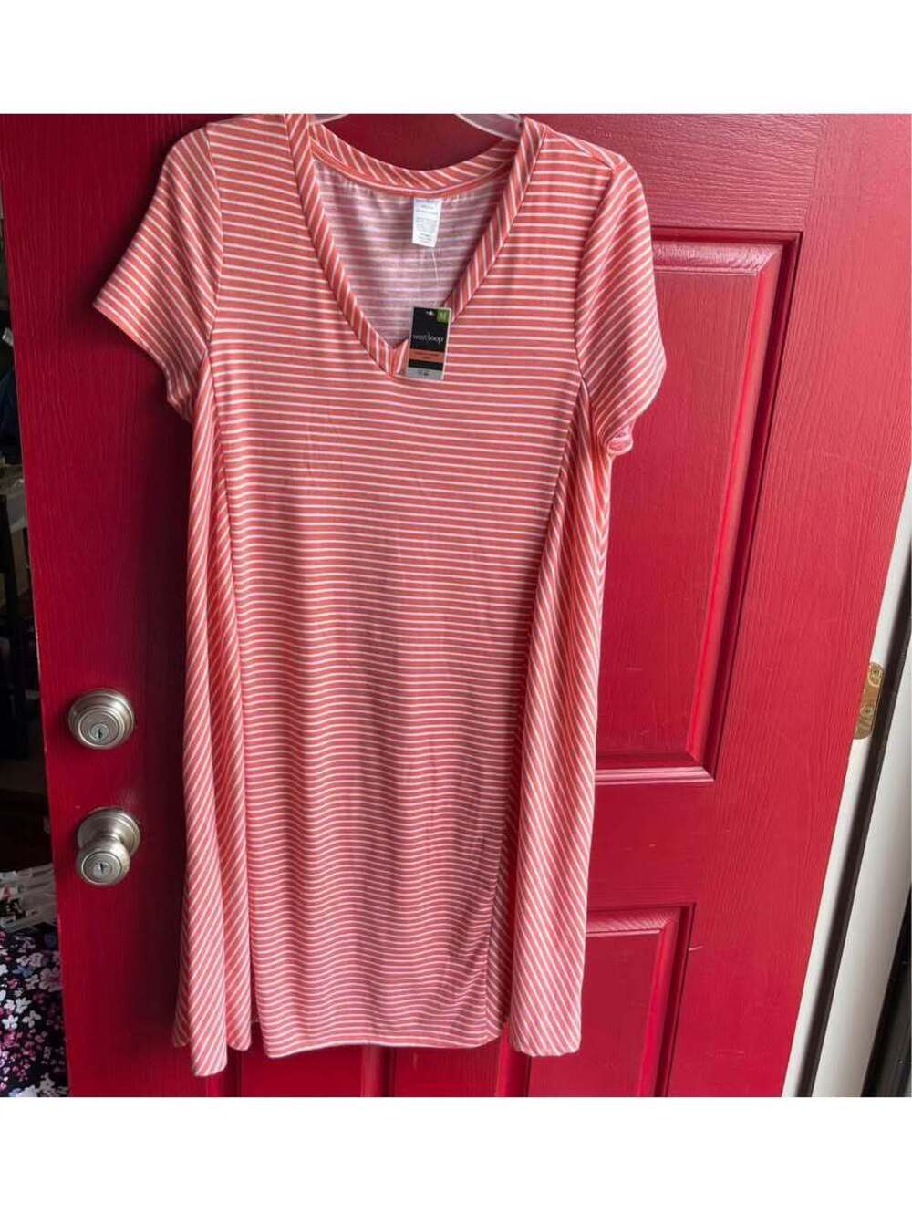 NWT West Loop Women's Orange White Stripe T-Shirt Sleeve Summer Dress Size M